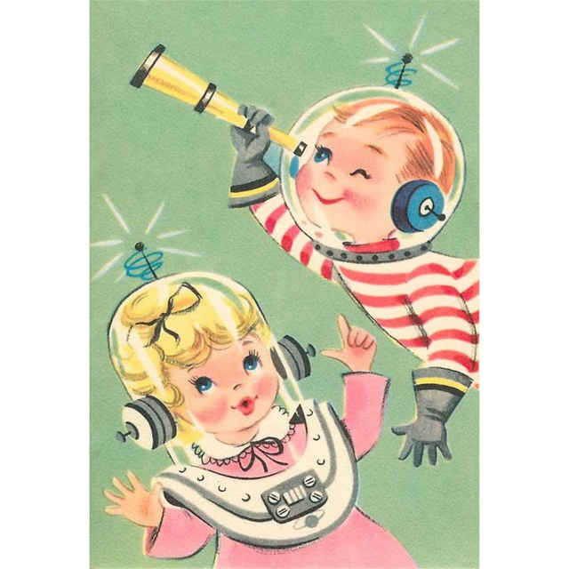 Elevate your inventory with this classic 3.5" x 5.5" postcard featuring an image from our Outer Space collection titled Children in Spacesuits.