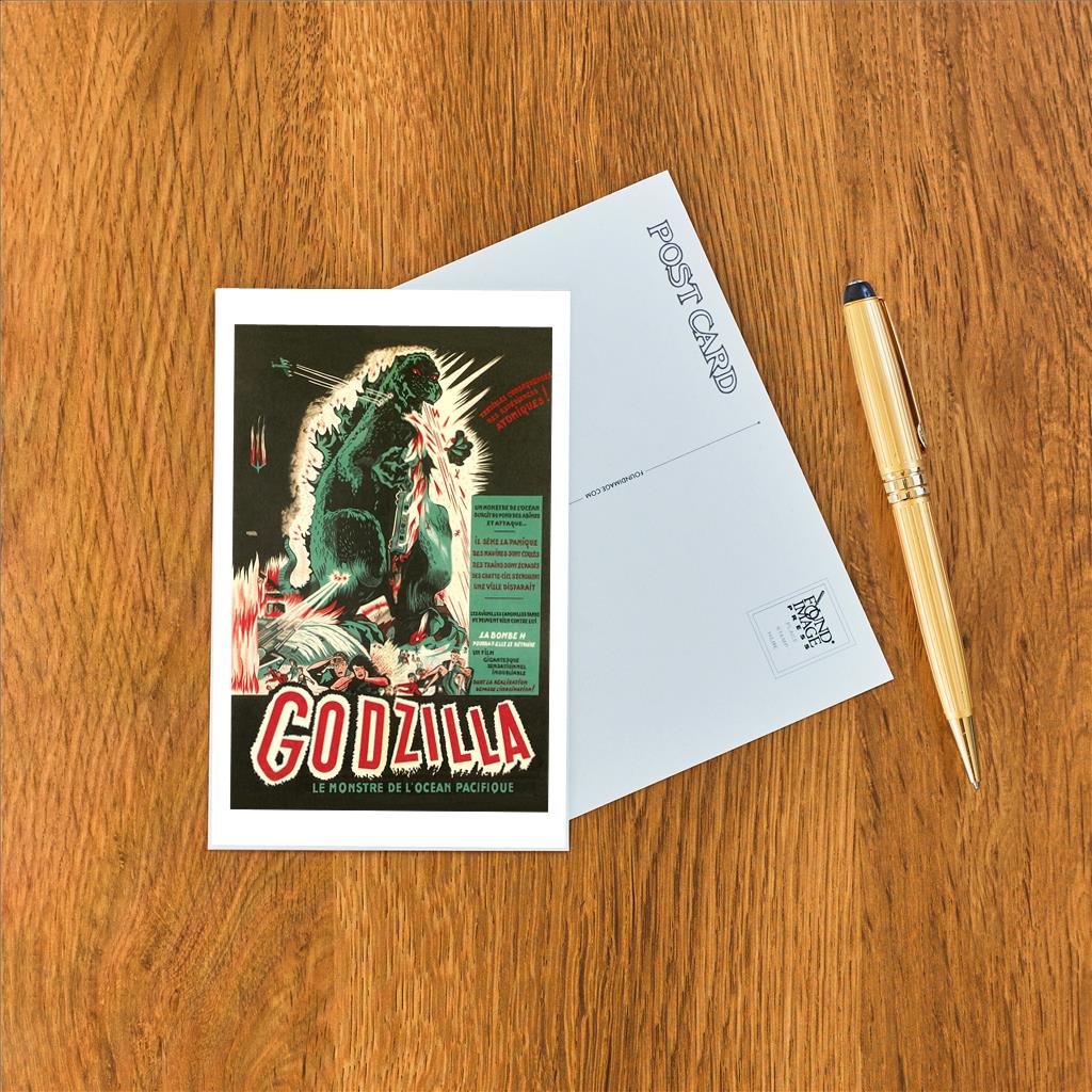 Elevate your inventory with this classic 3.5" x 5.5" postcard featuring an image from our Photography & Film Related collection titled French Godzilla Poster.