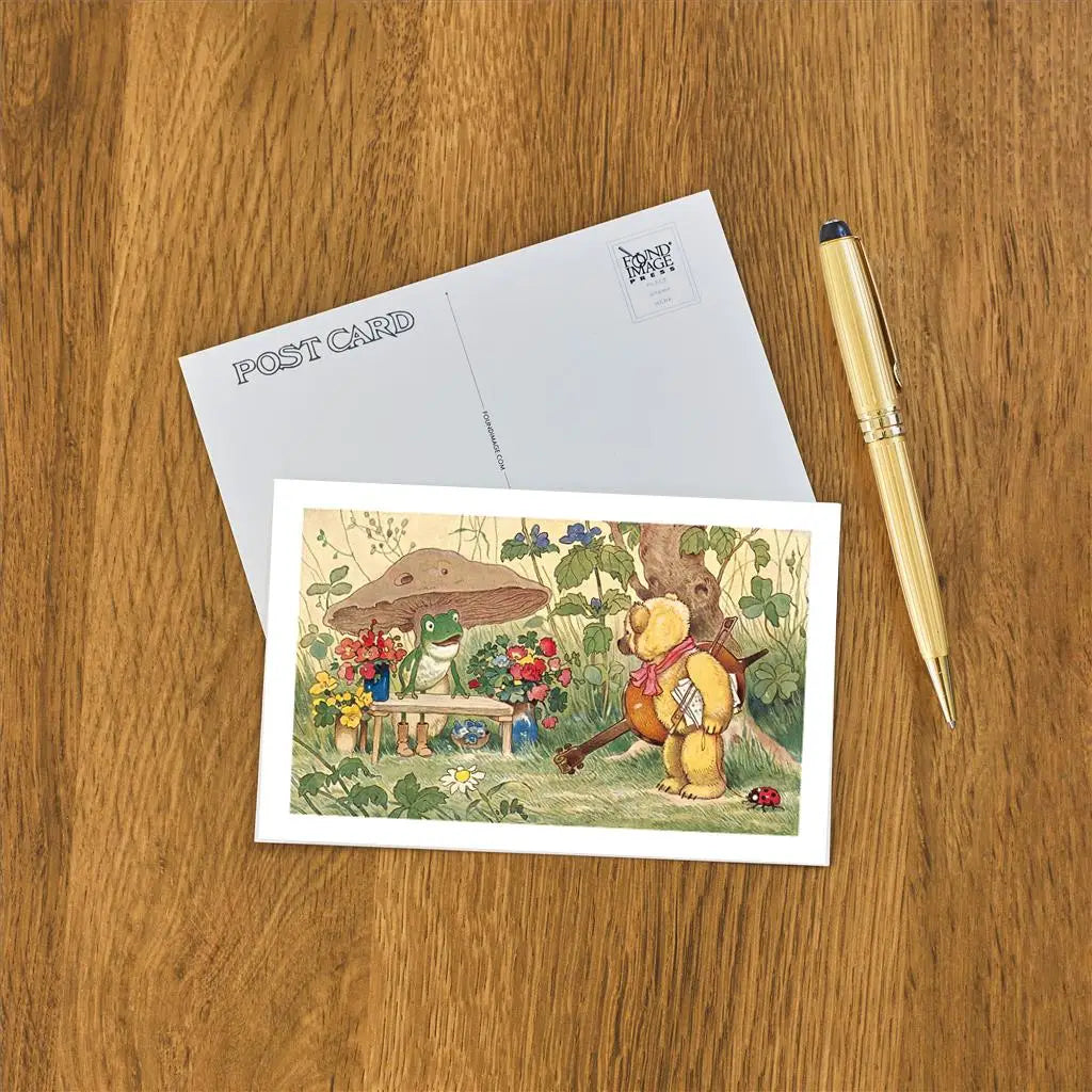 Elevate your inventory with this classic 3.5" x 5.5" postcard featuring an image from our Music &amp; Opera collection titled Frog Flower Seller and Bear Cellist.

It captures a nostalgic, vintage-inspired aesthetic that customers love. Perfect for adding a charming, retro flair to your repertoire.

• Size: 3.5" × 5.5"

• Made in USA using biodegradable, recycled, and recyclable materials