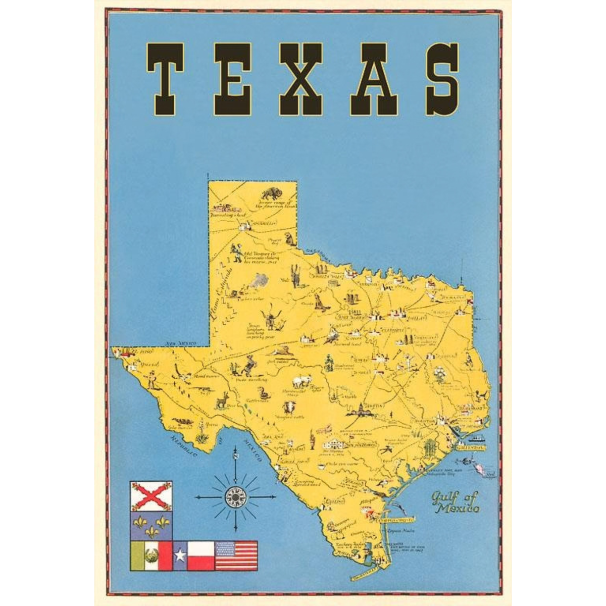 Elevate your inventory with this classic 3.5" x 5.5" postcard featuring an image from our Texas collection titled Map of Texas, Flags.