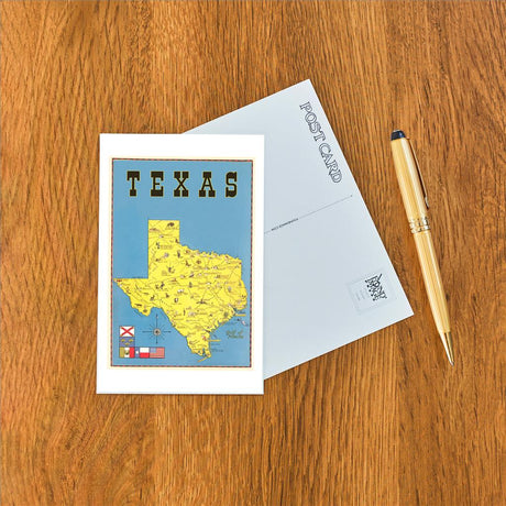 Elevate your inventory with this classic 3.5" x 5.5" postcard featuring an image from our Texas collection titled Map of Texas, Flags.
