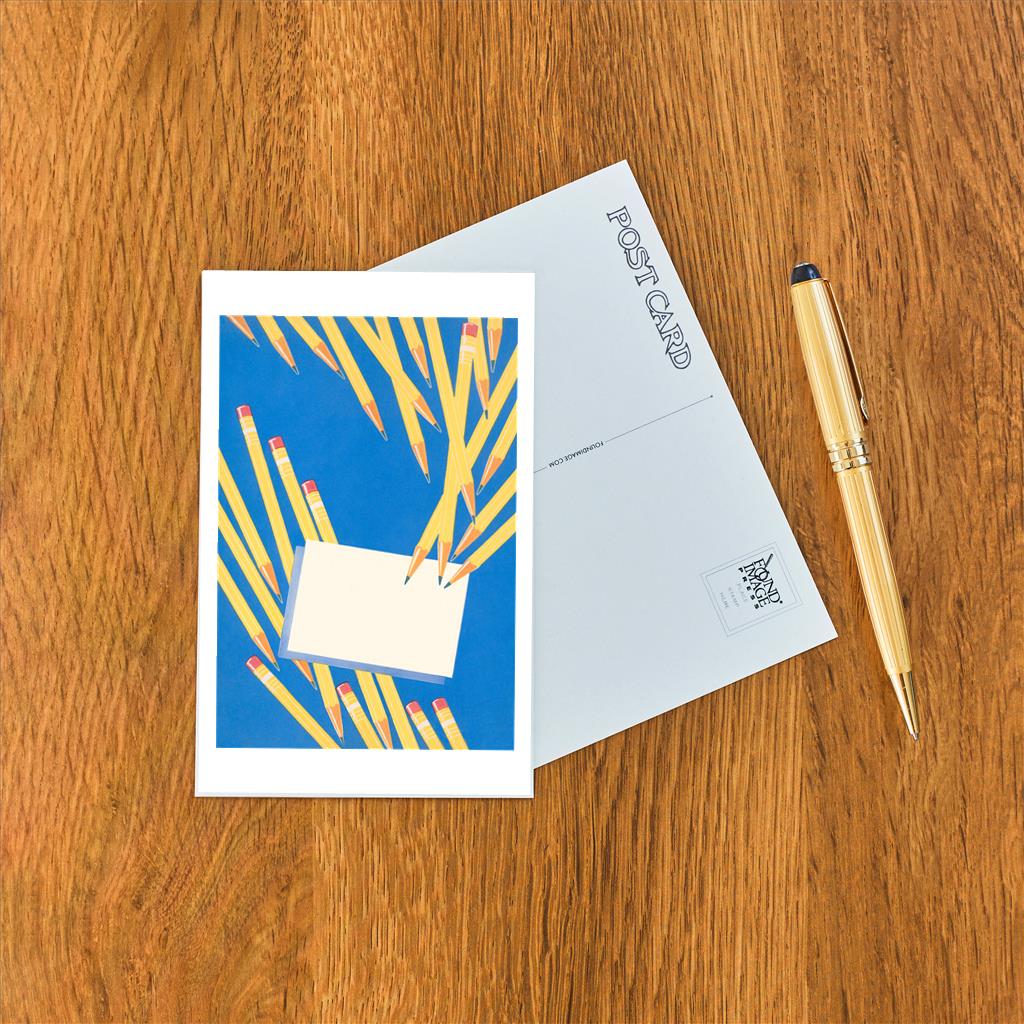 Elevate your inventory with this classic 3.5" x 5.5" postcard featuring an image from our Borders & Motifs collection titled Pencils and Card.