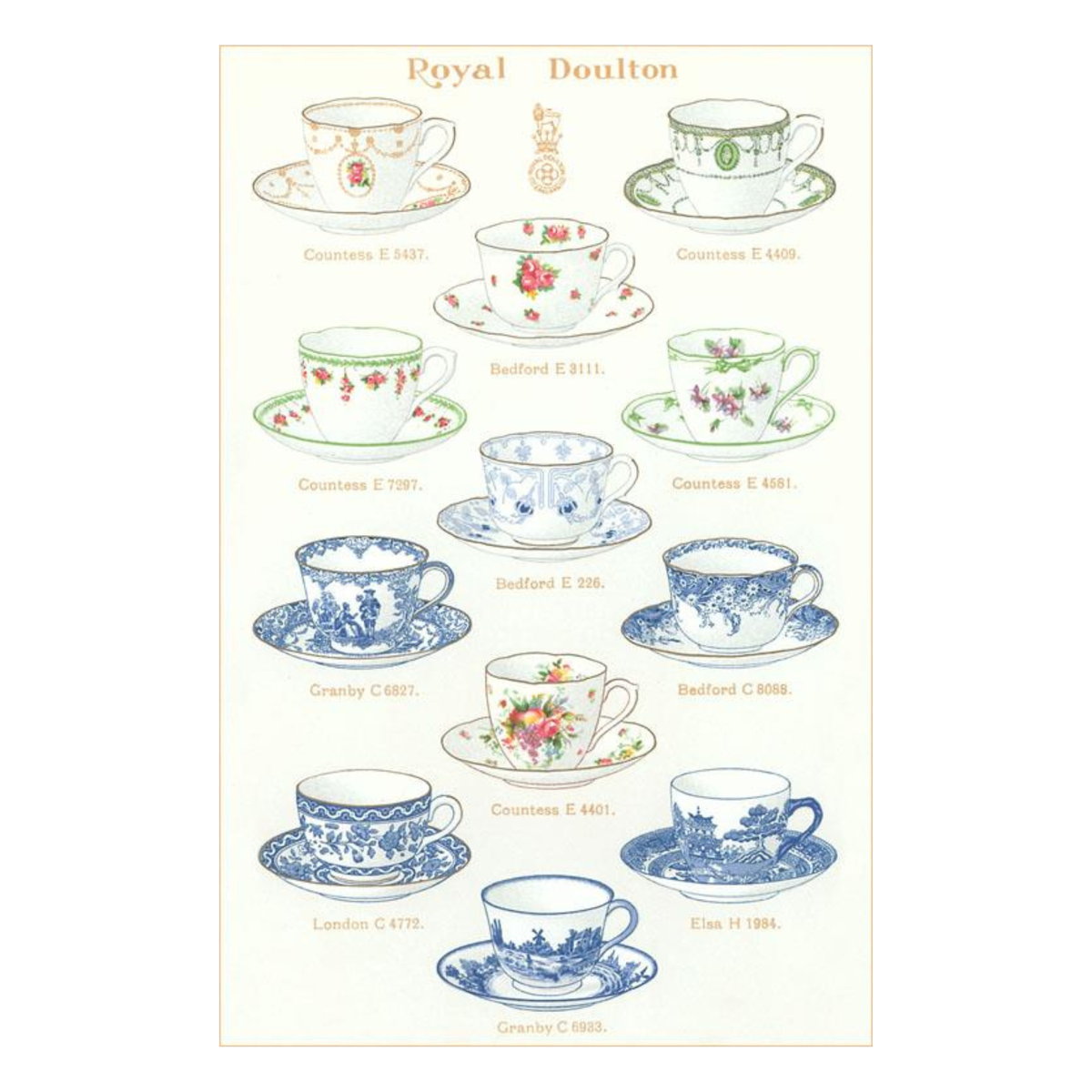 Elevate your inventory with this classic 3.5" x 5.5" postcard featuring an image from our Coffee & Tea collection titled Royal Doulton Coffee Cups.