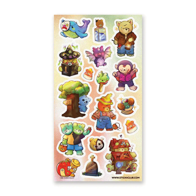 🍬🧟 Step into a boo-tifully cozy Halloween world with @brunodelvallef’s adorable spooky squad! From lantern-carrying critters and wizard bears flipping through spellbooks to playful vampires, fluttery bats, and trick-or-treating pals, every sticker is packed with frightfully cute charm. Wander past haunted houses, mysterious forests, and candy-filled surprises as this bunch turns spooky season into the sweetest kind of scare.

Art by: @brunodelvallef

Top Coating: None
Adhesive Layer: Paper
Backing Layer: 