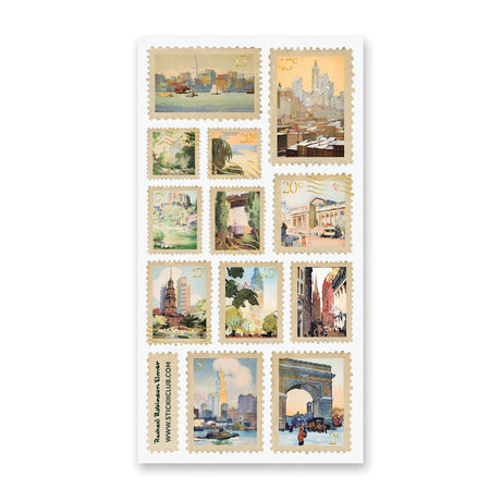 🏙🗽 Explore vintage NYC through these dreamy watercolor sticker stamps by artist Rachael Robinson Elmer. From snow-dusted Washington Square to sun-drenched harbor views, it’s a love letter to the Big Apple, one postage stamp at a time.