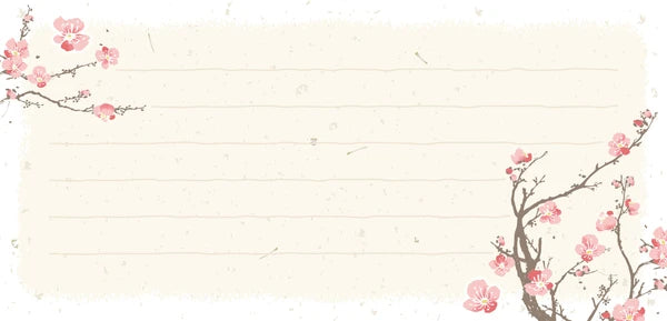 Frontier - Japanese Plum Blossom One-Stroke Paper

[Specifications]
● Contents: 36 sheets, ruled, 18 sheets each of 2
designs ● Size: H82 x W170mm

Plum blossoms tell us that the long winter is over and spring is coming a little early. The design features red plum blossoms that have begun to bloom a little bit despite the cold weather. The pastel shades give a sense of springtime gentleness. The ruled lines make it easy to write letters.