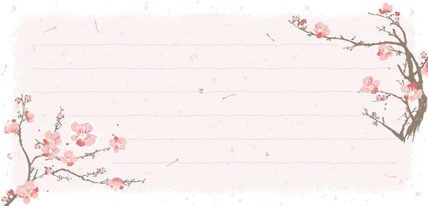 Frontier - Japanese Plum Blossom One-Stroke Paper

[Specifications]
● Contents: 36 sheets, ruled, 18 sheets each of 2
designs ● Size: H82 x W170mm

Plum blossoms tell us that the long winter is over and spring is coming a little early. The design features red plum blossoms that have begun to bloom a little bit despite the cold weather. The pastel shades give a sense of springtime gentleness. The ruled lines make it easy to write letters.