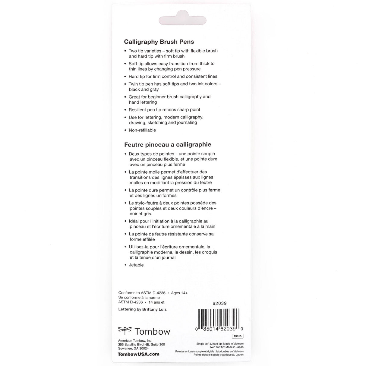 Contains the soft, hard tip and twin tip Fudenosuke Brush Pens.

Features a flexible brush tip for different lettering and drawing techniques. Create extra-fine, fine, or medium strokes by a change in brush pressure. Great for calligraphy and art drawings.

Soft tip, hard tip, and twin tip– water-based, pigmented black ink.
Odorless.
Non-refillable.
