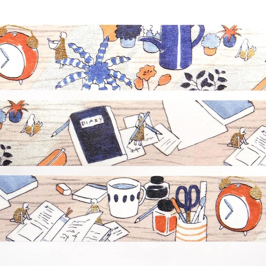 Fujimaki Sayuri Foil-Stamped Masking Tape

On the desk in the morning, the fairies read books, hung out in the sun, and seemed to be having some fun. The fine gold foil stamping beautifully expresses the light shining into the desk.

20mm wide x 5m long