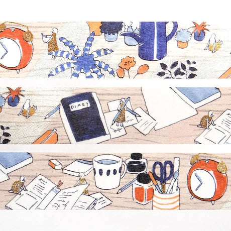 Fujimaki Sayuri Foil-Stamped Masking Tape

On the desk in the morning, the fairies read books, hung out in the sun, and seemed to be having some fun. The fine gold foil stamping beautifully expresses the light shining into the desk.

20mm wide x 5m long