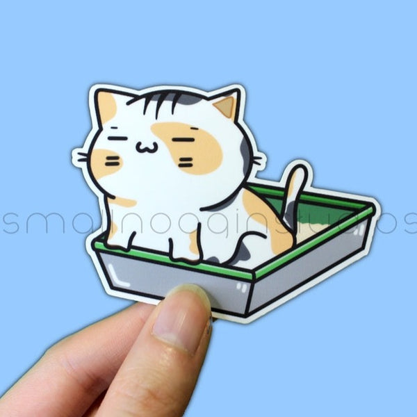 Funny Cat in Litter Box Vinyl Sticker