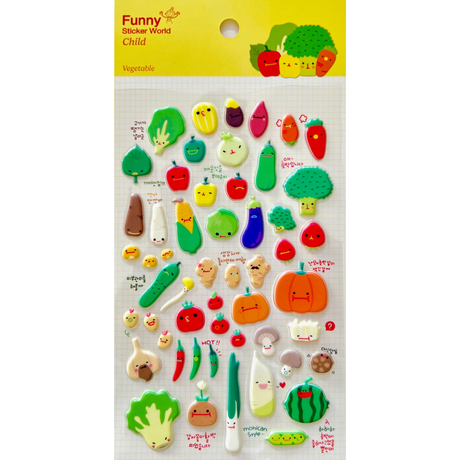 Add a burst of adorable, garden‑fresh charm to your journal, planner, or craft projects with the Vegetable Puffy Sticker Sheet from Funny Sticker World. These plump, colorful veggie characters bring a playful touch to any page.

Puffy sticker sheet
Includes 1 sticker sheet