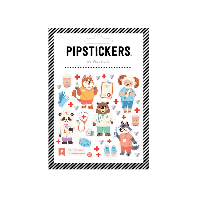 PipStickers are the PERFECT gift for the sticker lover in your life - even if it's you! These unique PVC designs with silver foil accents come on a clear backing and cannot be found anywhere else.

Includes one 4" x 4" sheet of Fur-st Responders PipStickers and includes the Pipsticks manifesto.