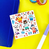 PipStickers are the PERFECT gift for the sticker lover in your life - even if it's you! These unique PVC designs with silver foil accents come on a clear backing and cannot be found anywhere else.

Includes one 4" x 4" sheet of Fur-st Responders PipStickers and includes the Pipsticks manifesto.