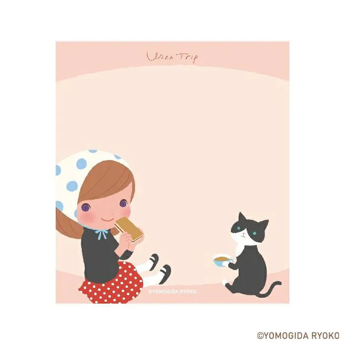 Introducing the cute memo pads from the wonderful artist Ryoko Yomogida's With Trip collection! It features a lovely girl character accompanied by her little animal friends as they adventure through the world. Choose from the various designs available to spread warmth one note at a time!