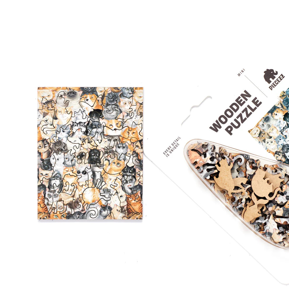 Get ready for a feline fiesta with our Cat Party Pocket Size Piecezz Wooden Puzzle. This charming wooden puzzle invites both kids and adults to join a whimsical gathering of cats, offering hours of delightful and entertaining play. Explore the details of this remarkable and cat-inspired puzzle that promises to bring joy and laughter to cat lovers of all ages.