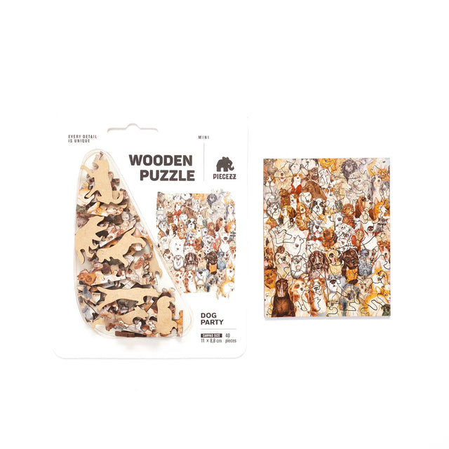 Get ready for a tail-wagging good time with our Dog Party Pocket Size Piecezz Wooden Puzzle. This charming wooden puzzle invites both kids and adults to a delightful canine gathering, offering hours of fun and puzzle-solving excitement. Dive into the details of this remarkable animal-shaped puzzle that promises to bring joy to dog lovers of all ages.