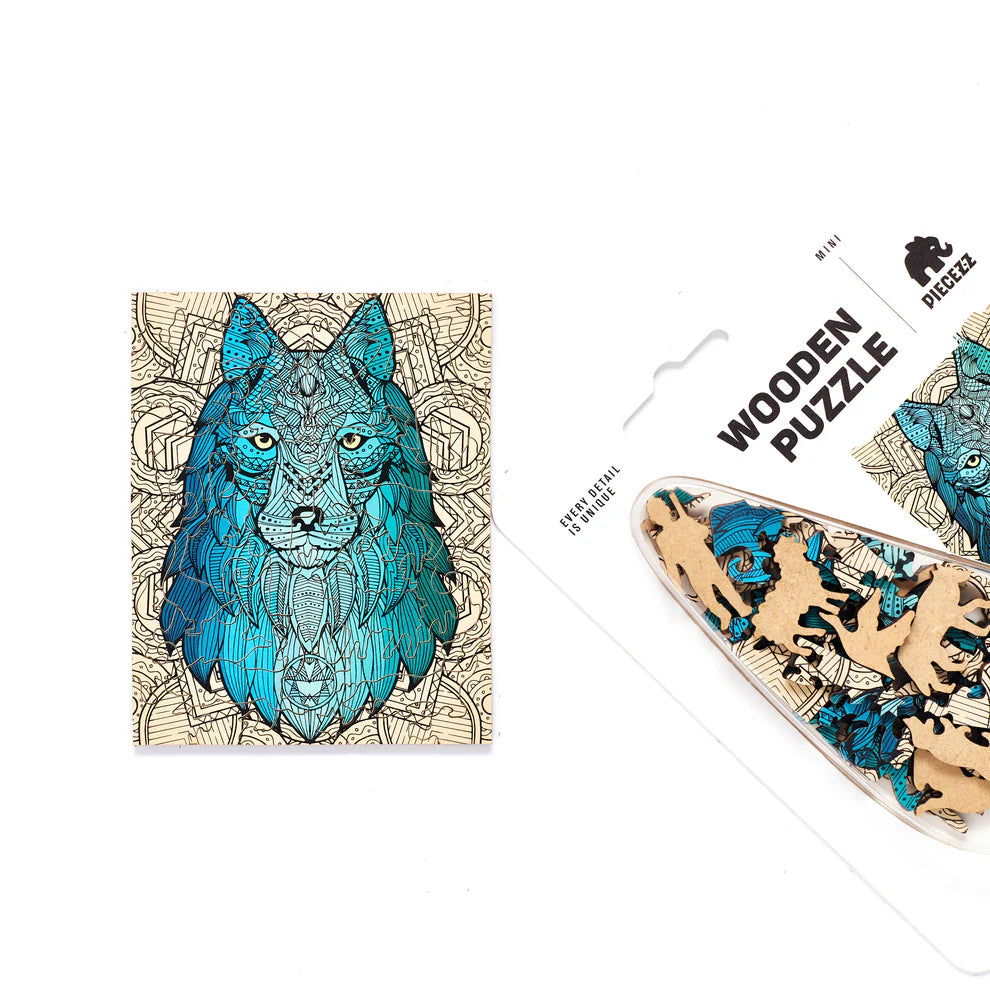 The Wolf Shaped Pocket Size Piecezz Wooden Puzzle is a fun and challenging animal shaped puzzle that is perfect for people .. The puzzle consists of 40 irregular wooden pieces that are shaped like a wolf.