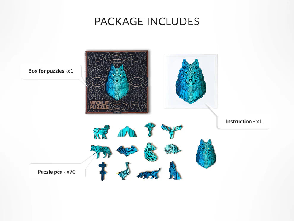 Embark on a thrilling adventure into the world of the wilderness with our Wolf Shaped Jigsaw Pieces Wooden Puzzle. This unique wooden puzzle is a captivating fusion of artistry and the untamed beauty of wolves, designed to enchant both kids and adults. Explore the details of this remarkable animal-shaped puzzle and prepare for hours of exciting play.