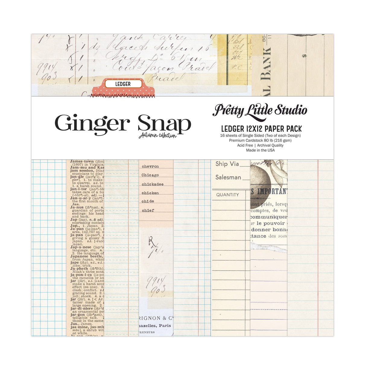 Ginger Snap Ledger 12x12 Single Sided Paper Pack - 16 Sheets