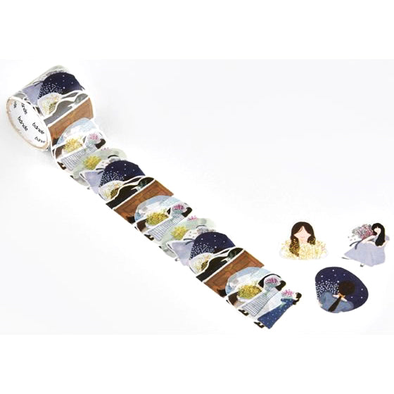 Girl With Bouquet Washi Tape Sticker Roll Bande