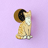 Glitter Punk - Ginger Cat Enamel Pin

Due to popular demand, here is a Ginger Cat enamel pin in a classic Glitter Punk style! Made from gold hard enamel, this 36mm cat has screen printed details, and sits under a glittery moon. It is secured with two pink rubber clasps.