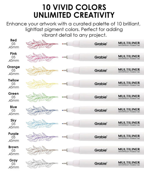 Grabie Waterproof Multiliner Drawing Pens - Multicolor

Define your world in detail with the Grabie 20 Multiliner Drawing Pen Set. This is the definitive collection engineered for artists, illustrators, and designers who demand professional, lasting results. We've combined 10 essential black line work tools and 10 brilliant color fineliners into a single, comprehensive set, empowering you to create everything from intricate sketches to vibrant, archival masterpieces.