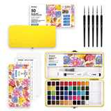 Comprehensive Color Range - Features 50 meticulously curated colors for smooth blending and rich tonal variety, ideal for daily use and diverse artistic projects. &nbsp;

Exceptional Quality - Crafted with vibrant, high-grade pigments for clarity and brilliance, ensuring true colors and effortless blending for both beginners and experienced artists.

All-in-One Set - Includes everything you need—six detail brushes, a water brush pen, a nylon flat brush, a swatch sheet, and a sponge—ensuring you have all the
