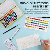Comprehensive Color Range - Features 50 meticulously curated colors for smooth blending and rich tonal variety, ideal for daily use and diverse artistic projects. &nbsp;

Exceptional Quality - Crafted with vibrant, high-grade pigments for clarity and brilliance, ensuring true colors and effortless blending for both beginners and experienced artists.

All-in-One Set - Includes everything you need—six detail brushes, a water brush pen, a nylon flat brush, a swatch sheet, and a sponge—ensuring you have all the
