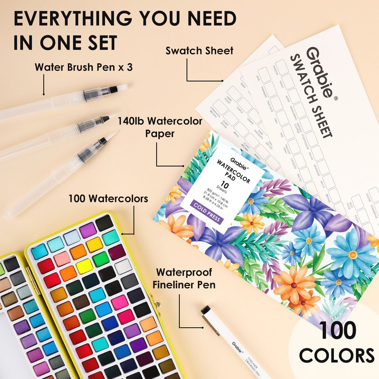 Endless Color Options - Enjoy a stunning selection of 100 vibrant shades, providing limitless choices for every artistic project and allowing for unique color combinations and gradients.

Superior Paint Quality - Formulated with high-quality, modern pigments, these watercolors deliver rich pigmentation, excellent transparency, and optimal performance for a true-to-color experience.