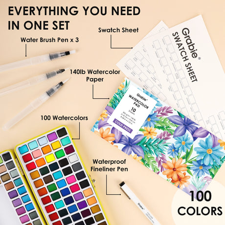 Endless Color Options - Enjoy a stunning selection of 100 vibrant shades, providing limitless choices for every artistic project and allowing for unique color combinations and gradients.

Superior Paint Quality - Formulated with high-quality, modern pigments, these watercolors deliver rich pigmentation, excellent transparency, and optimal performance for a true-to-color experience.