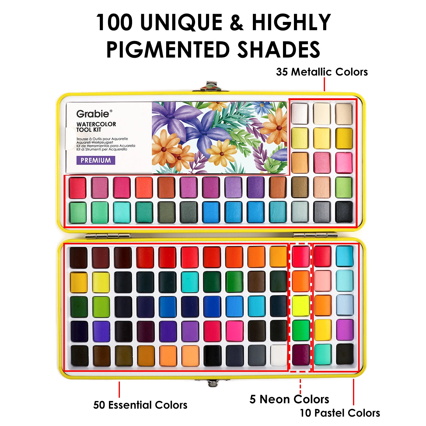 Endless Color Options - Enjoy a stunning selection of 100 vibrant shades, providing limitless choices for every artistic project and allowing for unique color combinations and gradients.

Superior Paint Quality - Formulated with high-quality, modern pigments, these watercolors deliver rich pigmentation, excellent transparency, and optimal performance for a true-to-color experience.