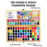 Endless Color Options - Enjoy a stunning selection of 100 vibrant shades, providing limitless choices for every artistic project and allowing for unique color combinations and gradients.

Superior Paint Quality - Formulated with high-quality, modern pigments, these watercolors deliver rich pigmentation, excellent transparency, and optimal performance for a true-to-color experience.