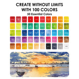 Endless Color Options - Enjoy a stunning selection of 100 vibrant shades, providing limitless choices for every artistic project and allowing for unique color combinations and gradients.

Superior Paint Quality - Formulated with high-quality, modern pigments, these watercolors deliver rich pigmentation, excellent transparency, and optimal performance for a true-to-color experience.