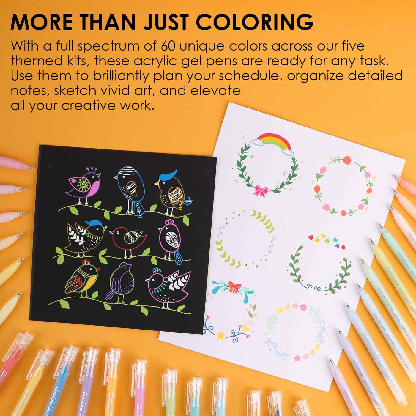 Unleash your creativity with the Grable Bold & Bright Coloring Kit! This collection is your all-in-one artistic adventure, combining smooth, vibrant acrylic gel pens with high-quality themed coloring books. Whether you are an experienced colorist or just starting out, this kit provides everything you need to transform your drawings, journals, and crafts into dazzling, colorful masterpieces. Get ready to experience true color with unmatched performance.

Premium Opaque Acrylic Gel Ink - Experience the superi