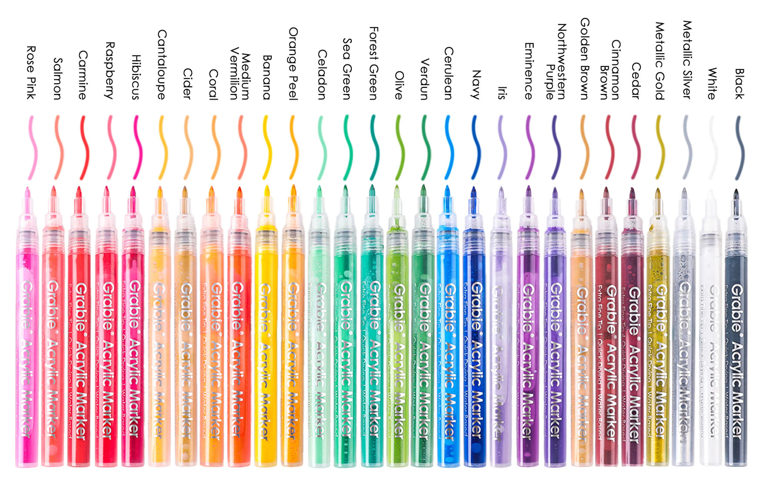 Our fine tip markers have a 0.7mm point for beautiful crisp and clean lines. A must for any artist creating drawings, technical work, or illustrations. The 28 colors are bright, quick flowing, and fast drying. Made to write practically everywhere, vivid Grabie markers eliminate dullness and boring.
