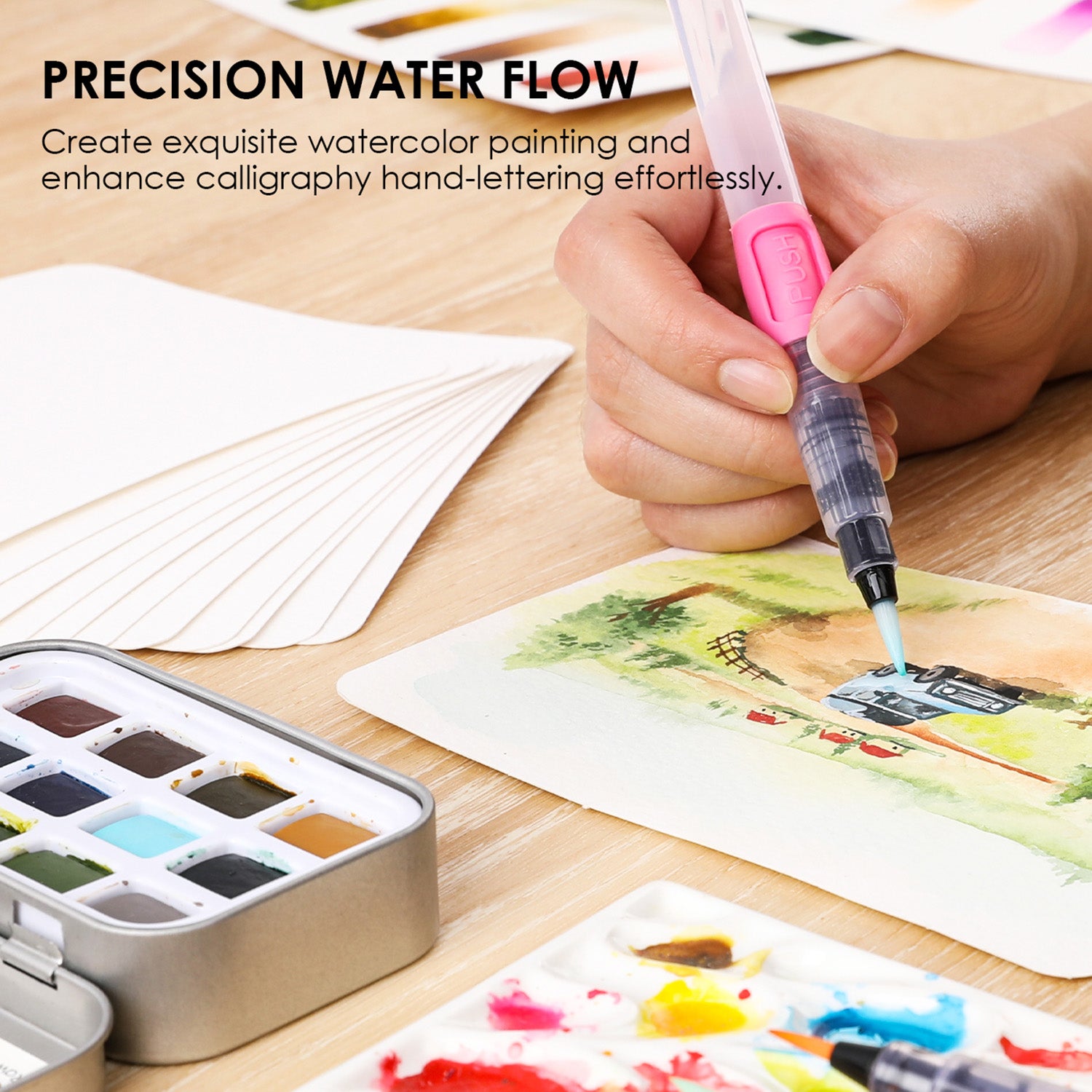 Embrace certainty in your artistic journey with Grabie's set of 3 water brush pens! Perfect for creating stunning watercolor paintings, captivating gouache artworks, and intricate calligraphy, this premium collection features durable nylon brush tips that provide sensitive responses for fine lines.  

DURABLE NYLON BRUSH TIPS - Hold their point and withstand wear, delivering delicate lines or pools of color. 

ASSORTED TIPS & PRECISE WATER FLOW - Although durable, the fiber tips maintain their shape for fin