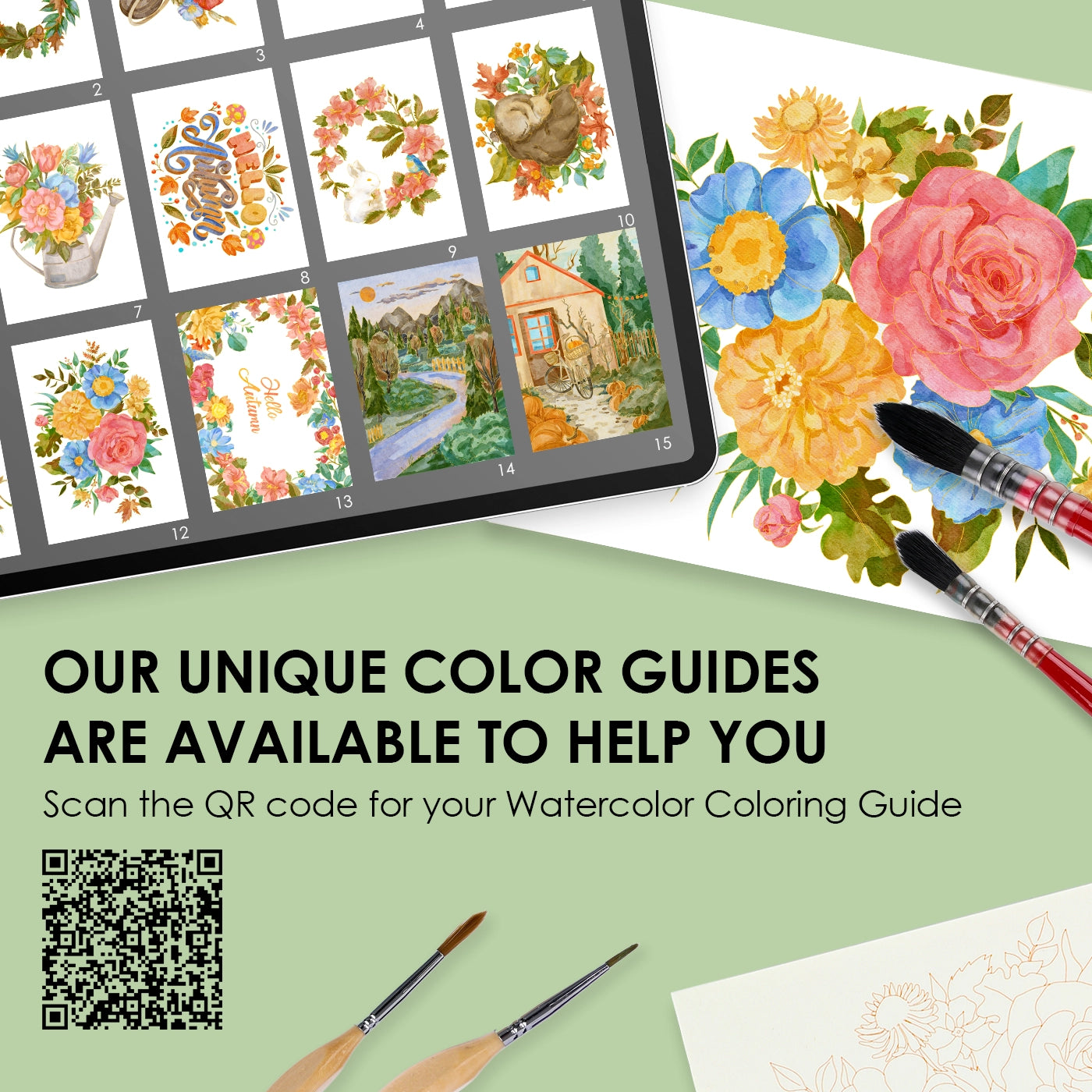 Introducing the "Autumn-Themed Watercolor Coloring Club Box," a charming set for all ages. It includes a 12-color watercolor pocket set inspired by fall and a 15-sheet coloring pad—perfect for capturing the season’s warmth.

Capture Autumn's Beauty - Celebrate autumn with 12 carefully selected shades inspired by the season. The included 15-sheet coloring pad gives you the ideal surface to explore rich tones and seasonal charm in every brushstroke.

Premium Paper & Coloring Guide - Scan the QR code for a fre