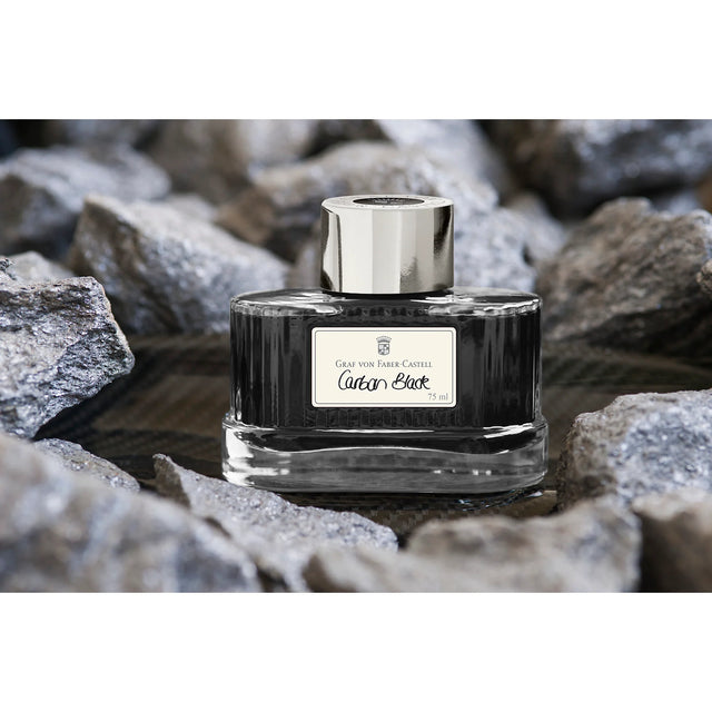 This 75ml bottle features a document‑proof ink formula that is smudge‑resistant, reproducible, lightfast, and fully waterproof. It cannot be erased and stands up to a wide range of chemicals and solvents. Crafted with the highest‑quality ingredients, Graf von Faber‑Castell inks deliver a consistently smooth, even flow. The refined glass bottle adds a touch of sophistication, making this rich black ink as beautiful to display as it is reliable to use.