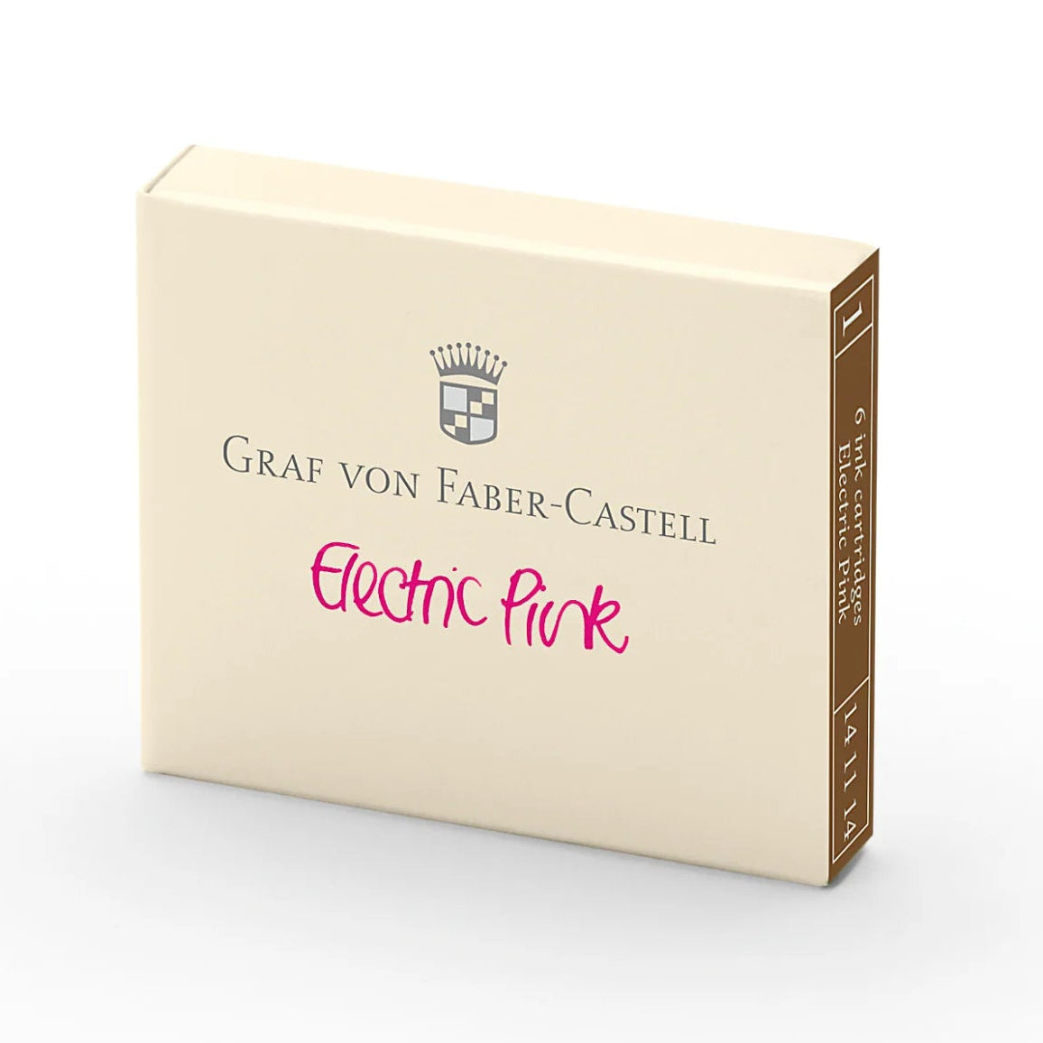 Each pack of Graf Von Faber-Castell cartridges come with 6 ink cartridges. These inks are document proofed: smudge-resistant, reproducible, light-fast and waterproof, cannot be erased and is resistant to many chemicals and solvents. Highest-quality ingredients.

Each cartridge is 0.86 ml.&nbsp;
6 ink cartridges