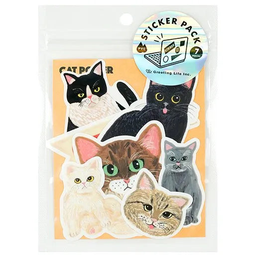 Greeting Life Cat Power Sticker Pack - 7 Vinyl Stickers