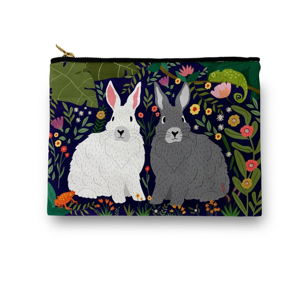 Grey and White Bunny Rabbits Amenity / Cosmetic Bag