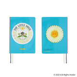 The charming little house, with pink walls and a red chimney on a gray roof, sits atop a hill in the quiet countryside alongside apple trees that change to reflect each season.