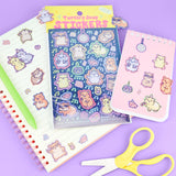 🐢 Our Kiss Cut Sticker Sheets are 4 inches by 6 inches and include one (1) sheet per package, with 10 to 20 individual waterproof, stickers on each.&nbsp;

🐢 Each sheet is enclosed in a sleeve with an art backing card and are retail-ready!

🐢 Stick them on water bottles, laptops, cars, coolers, helmets, skateboards, or just about any flat surface you can think of.&nbsp;