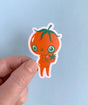 "Baby Tomato" Vinyl Sticker made from Hannakin illustration.

Made from a durable waterproof vinyl with a matte laminate that protects it from scratching, rain and sunlight.

Sticker measures 40mm x 60mm