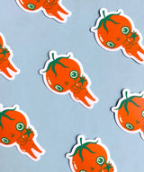 "Baby Tomato" Vinyl Sticker made from Hannakin illustration.

Made from a durable waterproof vinyl with a matte laminate that protects it from scratching, rain and sunlight.

Sticker measures 40mm x 60mm