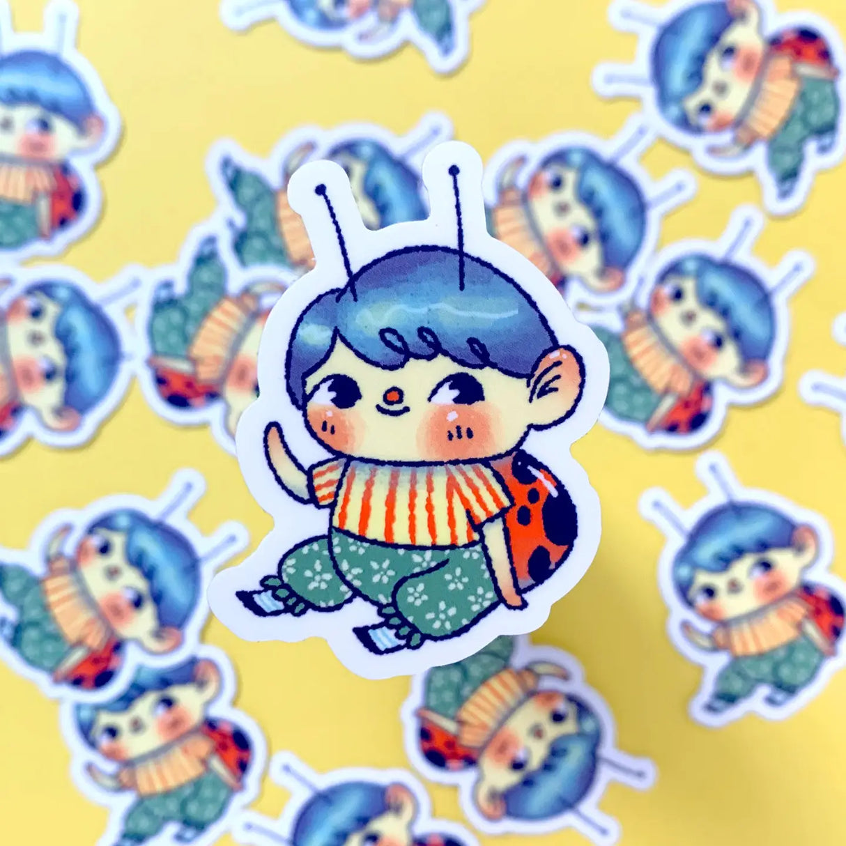 "Bug Boy" Vinyl Sticker made from Hannakin illustration.

Made from a durable vinyl with a laminate that protects it from scratching, rain and sunlight.

Sticker measures 40mm x 50mm.
