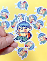 "Bug Boy" Vinyl Sticker made from Hannakin illustration.

Made from a durable vinyl with a laminate that protects it from scratching, rain and sunlight.

Sticker measures 40mm x 50mm.