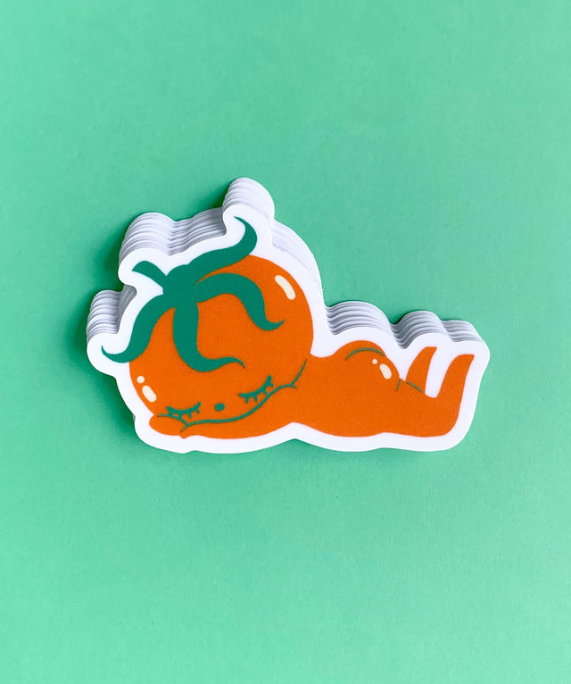 "Sleepy Tomato" Vinyl Sticker made from Hannakin illustration.

Made from a durable waterproof vinyl with a matte laminate that protects it from scratching, rain and sunlight.