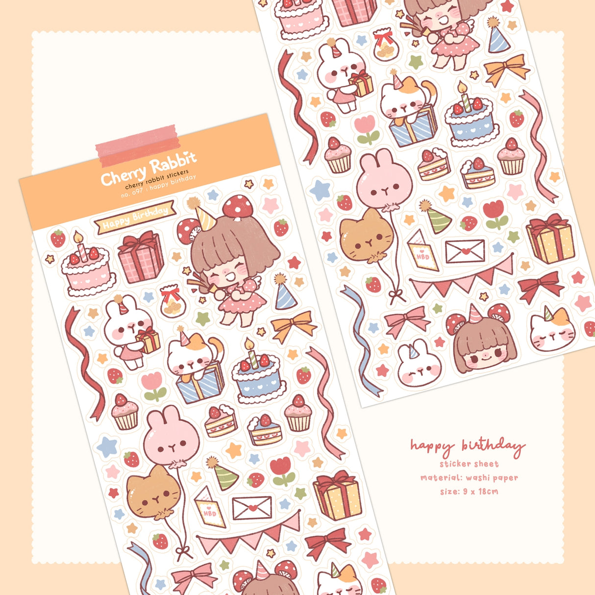 Cherry Rabbit Happy Birthday Sticker Sheet